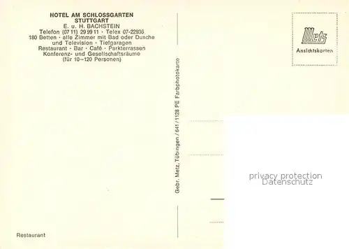 AK / Ansichtskarte Stuttgart Hotel am Schlossgarten Restaurant Stuttgart