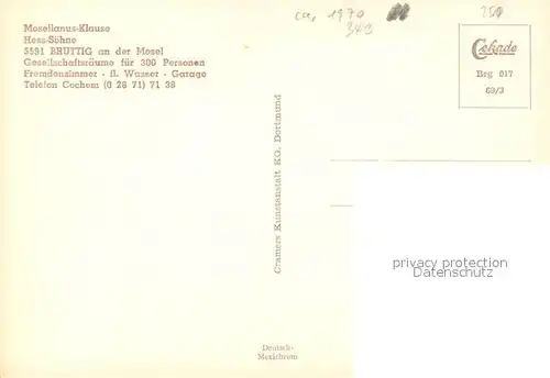 AK / Ansichtskarte Bruttig_Mosel Mosellanus Klause  Bruttig Mosel