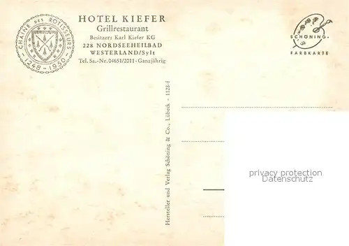 AK / Ansichtskarte Westerland_Sylt Hotel Kiefer  Westerland_Sylt