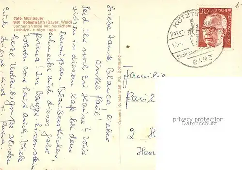 AK / Ansichtskarte Hohenwarth_Koetzting Cafe Muehlbauer Gaststube Hohenwarth Koetzting