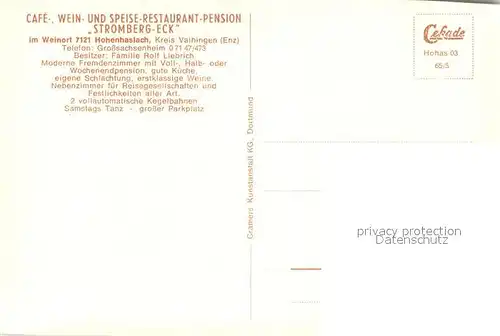 AK / Ansichtskarte Hohenhaslach Stromberg Eck Gastraeume Kegelbahn Terrasse Hohenhaslach