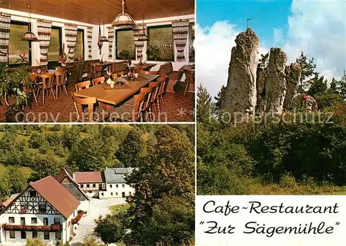 AK / Ansichtskarte Grossenohe_Forchheim_Oberfranken Cafe Restaurant Zur Saegemuehle Gaststube Felsformation Grossenohe_Forchheim