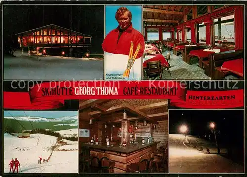 AK / Ansichtskarte Hinterzarten Skihuette Georg Thoma Cafe Restaurant Skipiste bei Nacht Hinterzarten