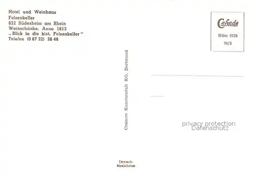 AK / Ansichtskarte Ruedesheim_Rhein Hotel und Weinhaus Felsenkeller Ruedesheim Rhein