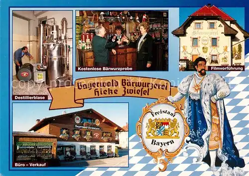 AK / Ansichtskarte Zwiesel_Niederbayern Bayerwald Baerwurzerei Hieke Destillierblase Baerwurzprobe Filmvorfuehrung Buero Verkauf Zwiesel Niederbayern
