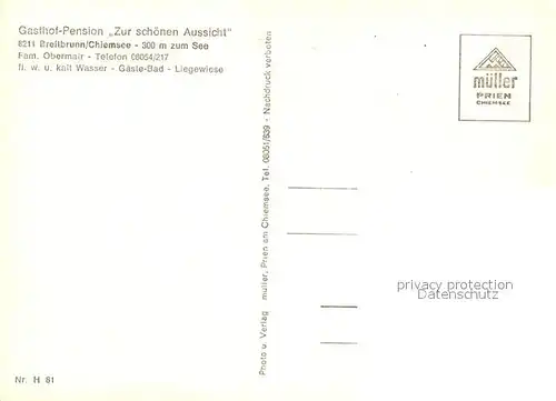 AK / Ansichtskarte Breitbrunn_Chiemsee Gasthof Pension Zur schoenen Aussicht Kirche Chiemsee Breitbrunn Chiemsee