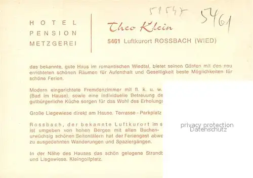 AK / Ansichtskarte Rossbach_Wied Hotel Pension Theo Klein Rossbach Wied