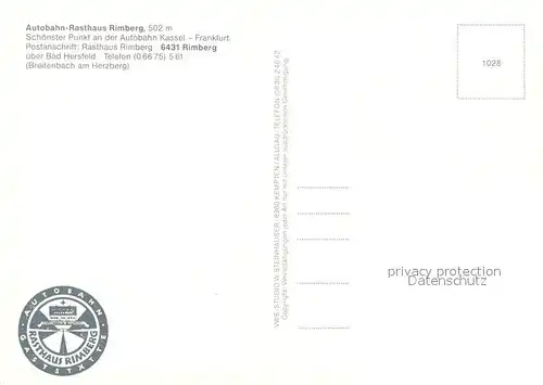 AK / Ansichtskarte Rimberg_Bad_Hersfeld Autobahn Rasthaus Rimberg Gastraeume Zimmer Rimberg_Bad_Hersfeld