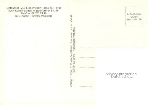 AK / Ansichtskarte Kuerten Restaurant Zur Lindenwirtin Gastraeume Panorama Kuerten
