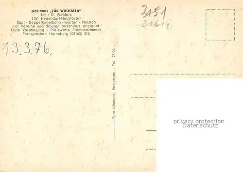 AK / Ansichtskarte Hedendorf Gasthaus Walhalle Gastraeume Hedendorf