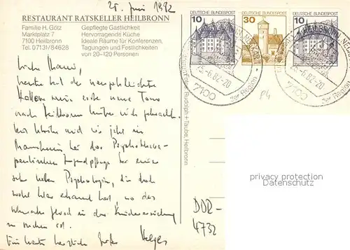 AK / Ansichtskarte Heilbronn_Neckar Restaurant Ratskeller Gastraeume Heilbronn Neckar