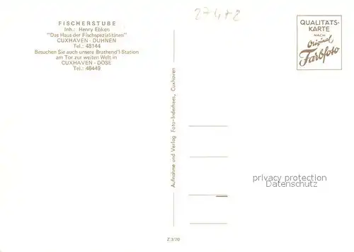 AK / Ansichtskarte Cuxhaven_Duhnen_Nordseebad Fischerstube Speisesaal Cuxhaven_Duhnen