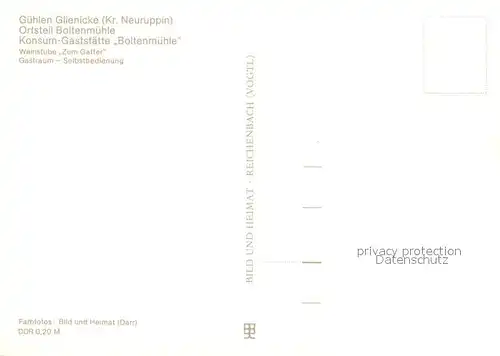 AK / Ansichtskarte Guehlen_Glienicke Konsum Gaststaette Boltenmuehle Guehlen_Glienicke