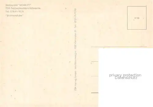AK / Ansichtskarte Sasbachwalden Restaurant Hohritt Brunnenstube Sasbachwalden