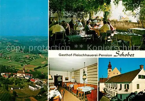 AK / Ansichtskarte Trautmannsdorf_Oststeiermark Gasthof Fleischhauerei Pension Schober Terrasse Landschaftspanorama Trautmannsdorf