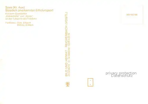 AK / Ansichtskarte Sosa_Erzgebirge Konsum Gaststaette Koehlerhuette und Meiler an Talsperre des Friedens Sosa Erzgebirge