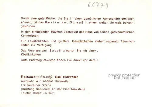 AK / Ansichtskarte Huelzweiler_Schwalbach Restaurant Strauss Festsaal Kegelbahn Huelzweiler_Schwalbach