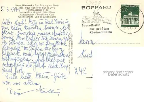 AK / Ansichtskarte Bad_Breisig Hotel Rheineck Restaurant Terrasse Bad_Breisig