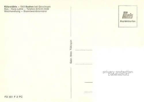 AK / Ansichtskarte Kuchen_Fils Gaststaette Kueferstueble Gastraum Kuchen Fils