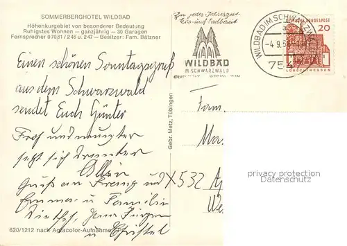 AK / Ansichtskarte Bad_Wildbad Sommerberghotel Restaurant Schwarzwald Bad_Wildbad