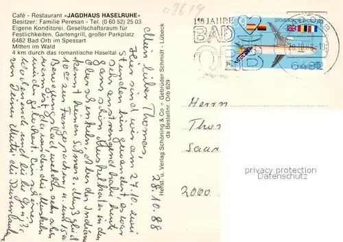 AK / Ansichtskarte Bad_Orb Cafe Restaurant Jagdhaus Haselruhe Festtafel Gartenterrasse Teich Bad_Orb