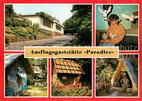 AK / Ansichtskarte Bernburg_Saale Ausflugsgaststaette Paradies Maerchen Aschenputtel Frau Holle Haensel und Gretel Fuchs und Wolf Bernburg_Saale