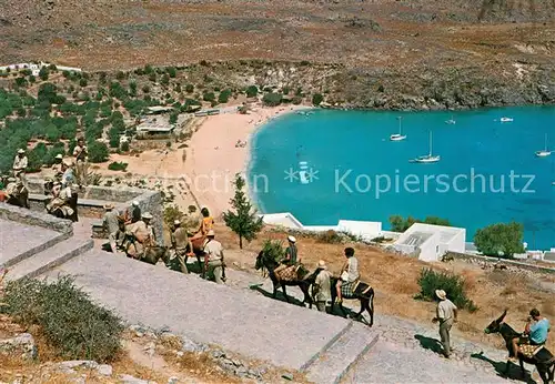 AK / Ansichtskarte Lindos_Lindo Panorama Strand Kueste Maultiere Lasttiere Lindos Lindo