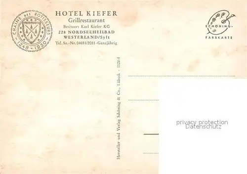 AK / Ansichtskarte Westerland_Sylt Hotel Kiefer Westerland_Sylt