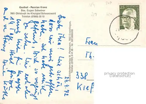 AK / Ansichtskarte Ohlsbach Gasthof Pension Kranz  Ohlsbach