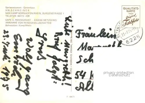 AK / Ansichtskarte Kamp Bornhofen Restaurant Gartenhaus Schreiner  Kamp Bornhofen