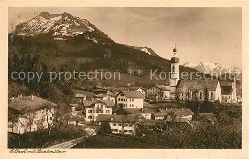 AK / Ansichtskarte Elbach_Miesbach Ortsansicht mit Kirche Blick zum Breitenstein Mangfallgebirge Elbach Miesbach