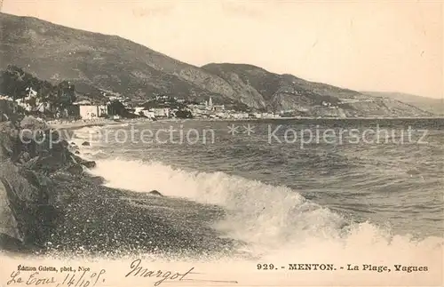 AK / Ansichtskarte Menton_Alpes_Maritimes La Plage Vagues Menton_Alpes_Maritimes