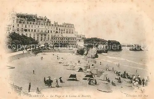 AK / Ansichtskarte Biarritz_Pyrenees_Atlantiques La Plage et le Casino de Biarritz Biarritz_Pyrenees