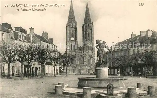 AK / Ansichtskarte Saint Lo_Manche Place des Beaux Regards et Laitiere Normande Saint Lo Manche