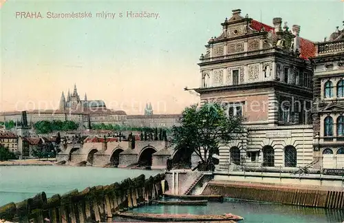 AK / Ansichtskarte Praha_Prahy_Prague Staromestske mlyny s Hradcany Altstadtmuehlen mit Prager Burg Praha_Prahy_Prague