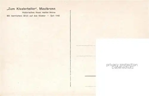 AK / Ansichtskarte Maulbronn Zum Klosterkeller Maulbronn