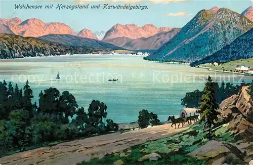AK / Ansichtskarte Walchensee mit Herzogstand und Karwendelgebirge Walchensee