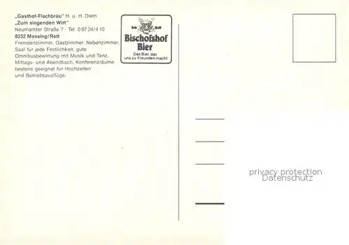 AK / Ansichtskarte Massing_Rottal Gasthof Fischbraeu Gaststube Zimmer Massing Rottal