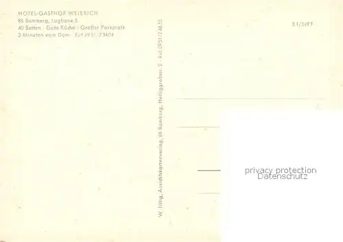 AK / Ansichtskarte Bamberg Hotel Gasthof Weierich Strassenansicht Domstueberl Braeustueberl Bamberg