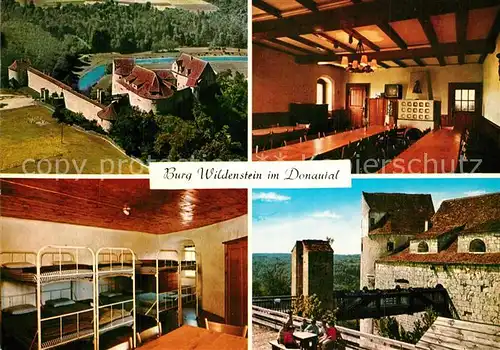 AK / Ansichtskarte Leibertingen Burg Wildenstein Gastraum Bettenlager Burgbruecke Leibertingen