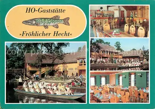 AK / Ansichtskarte Luebbenau_Spreewald OT Lehde HOG Froehlicher Hecht Gaststube Bootsanlegestelle Spreewaldbootsfahrt Luebbenau Spreewald