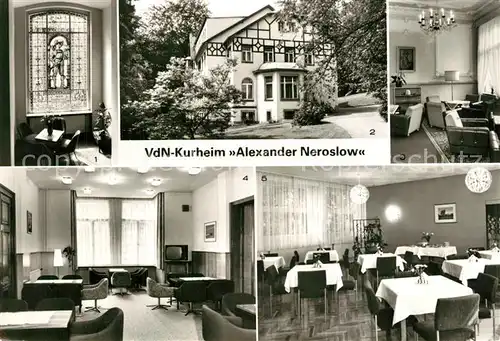 AK / Ansichtskarte Waldheim_Sachsen VdM Kurheim Alexander Neroslow Buntglasfenster Aussensicht Lesezimmer Fernsehraum Speiseraum Waldheim Sachsen