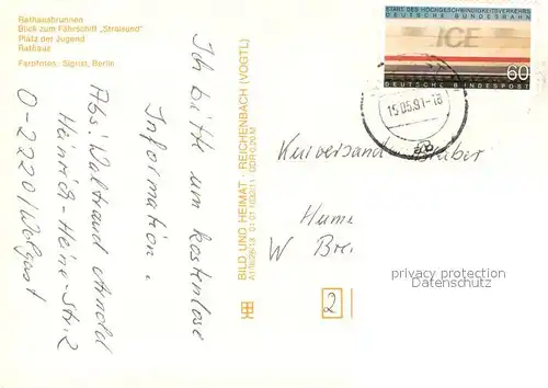 AK / Ansichtskarte Wolgast_Mecklenburg Vorpommern Rathausbrunnen Faehrschiff Stralsund Platz der Jugend Rathaus Wolgast