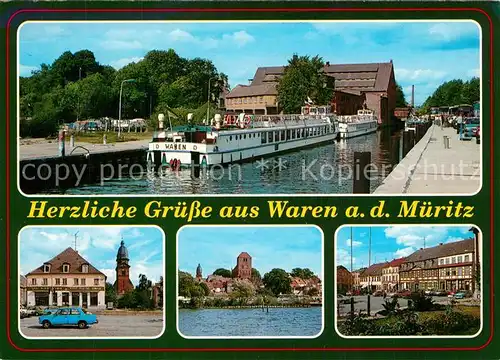 AK / Ansichtskarte Waren_Mueritz Weisse Flotte Dampfer Teilansichten Waren Mueritz