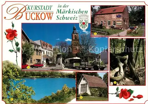 AK / Ansichtskarte Buckow_Maerkische_Schweiz Marktplatz Kurbahn Keramik Scheune Schermuetzelsee Brecht Weigel Haus Naturdenkmal Wurzelfichte Buckow_Maerkische_Schweiz