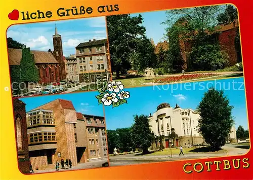 AK / Ansichtskarte Cottbus Klosterkirche Stadtmauer Toepferturm in der Klosterstrasse Staatstheater Cottbus