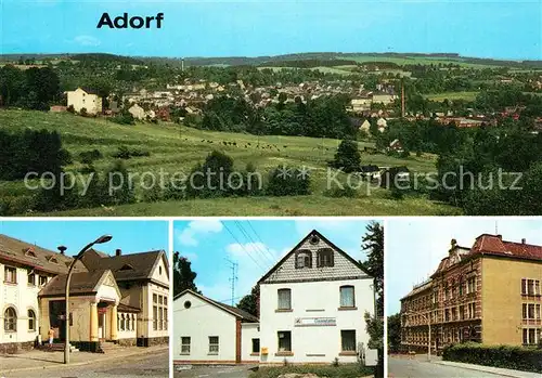 AK / Ansichtskarte Adorf_Erzgebirge Panorama Bahnhof Konsum Gaststaette Jugelsburg Schule 