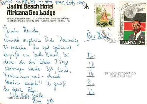 AK / Ansichtskarte Mombasa Jadini Beach Hotel Africana Sea Lodge Mombasa