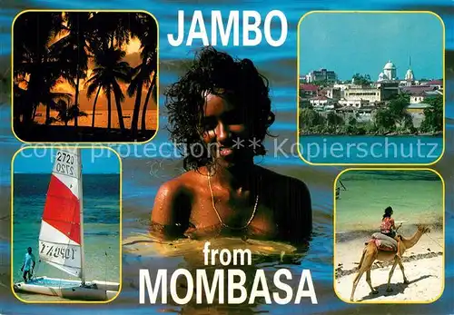 AK / Ansichtskarte Mombasa Panorama Segelboot Kamelreiter Mombasa
