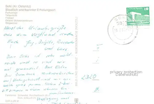 AK / Ansichtskarte Sohl_Bad_Elster Parkanlage Teilansicht Freibad OT Schwarzenbrunn Wegweiser Sohl_Bad_Elster